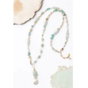 Aquamarine & Pearl Dangle Pendant Necklace.