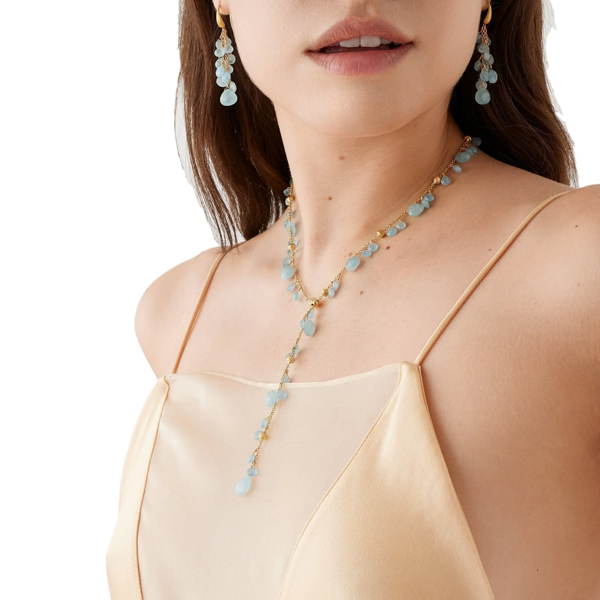 Aquamarine and Diamond Lariat Necklace