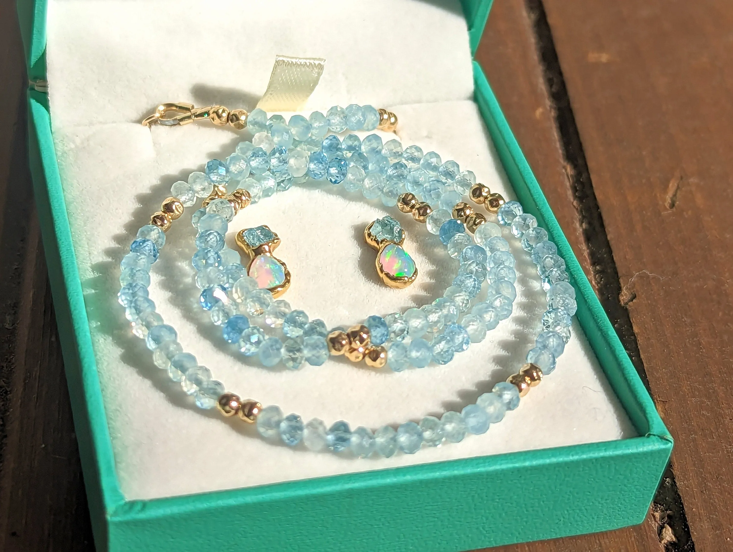 Aquamarine and Opal bridal jewelry set