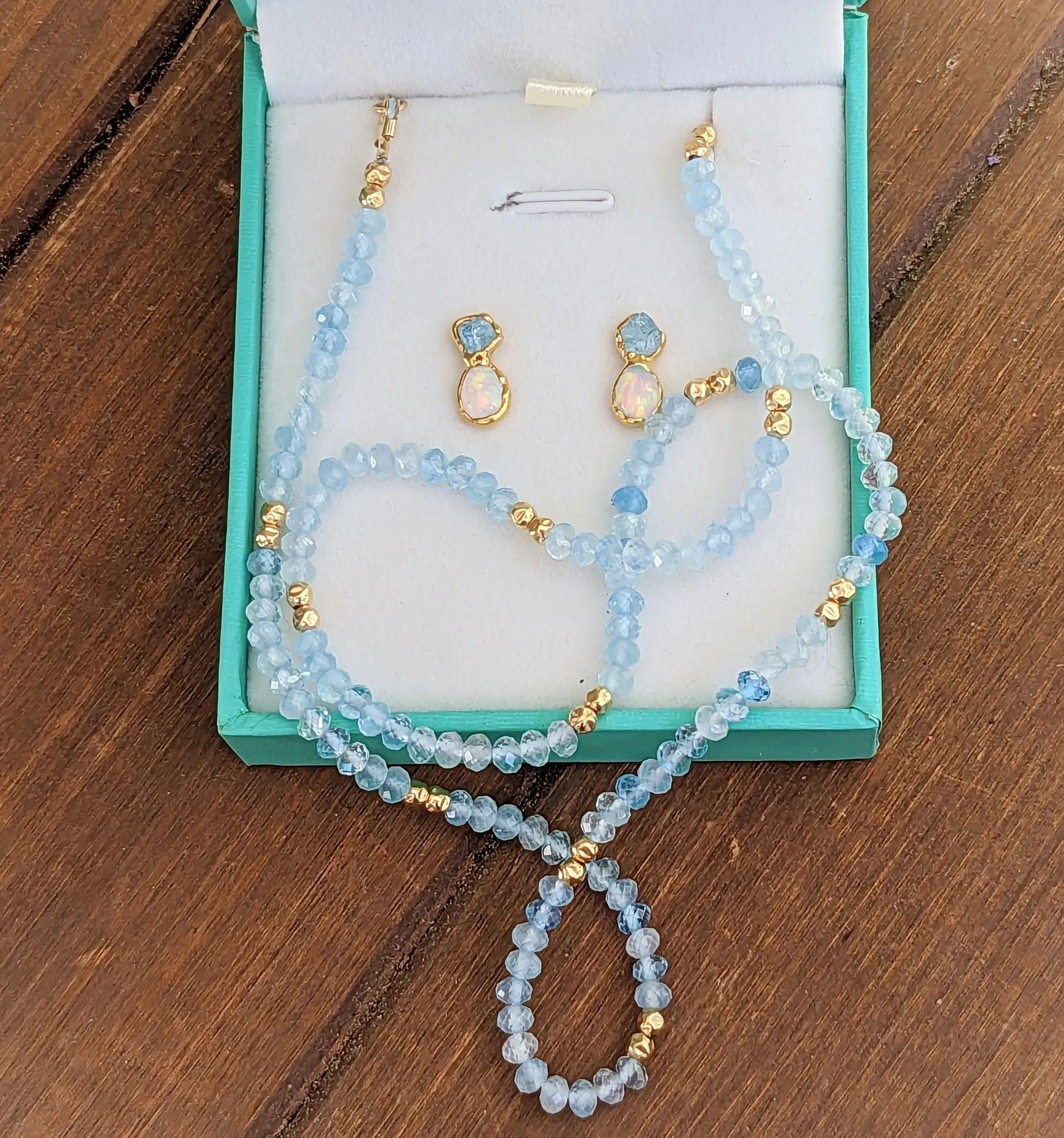 Aquamarine and Opal bridal jewelry set