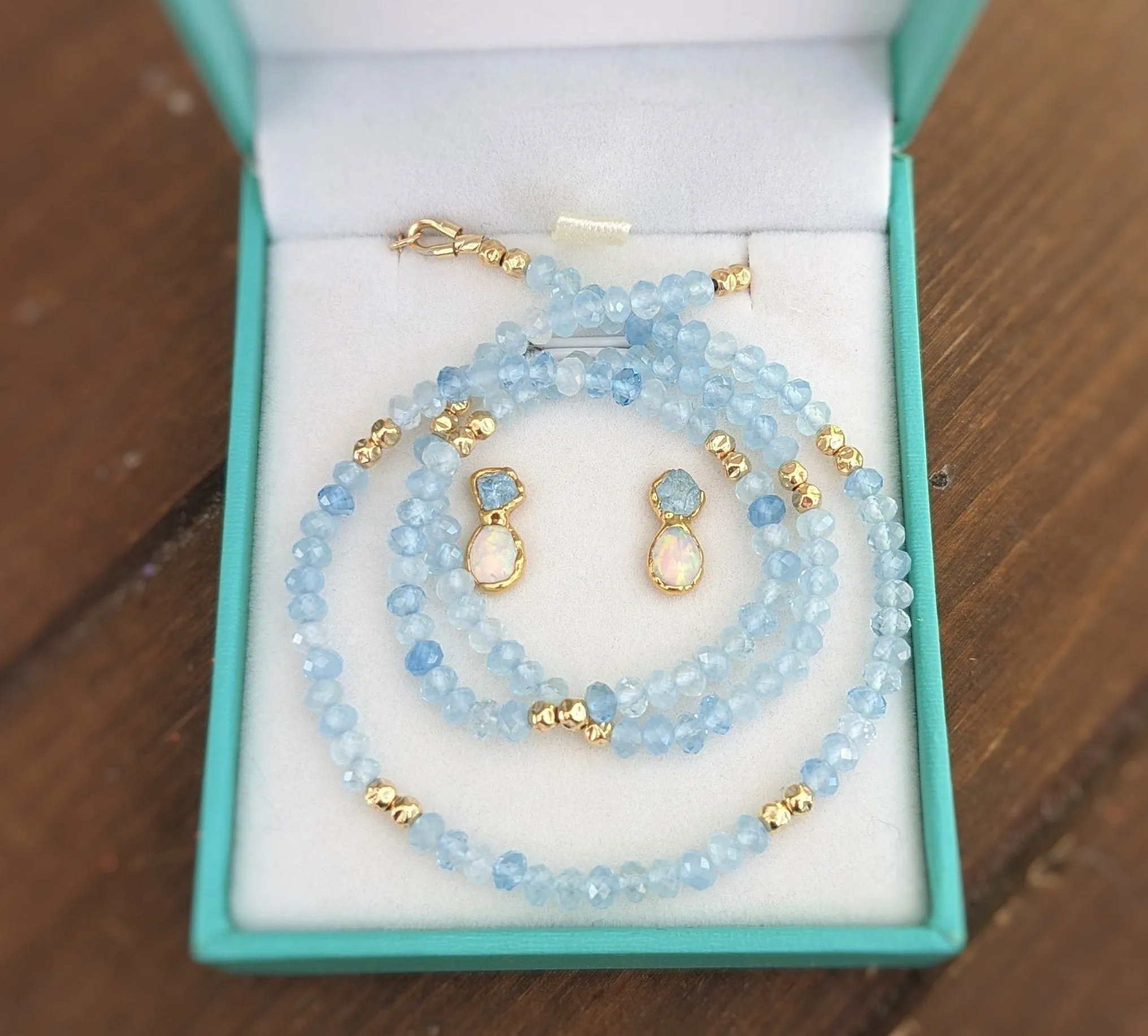 Aquamarine and Opal bridal jewelry set