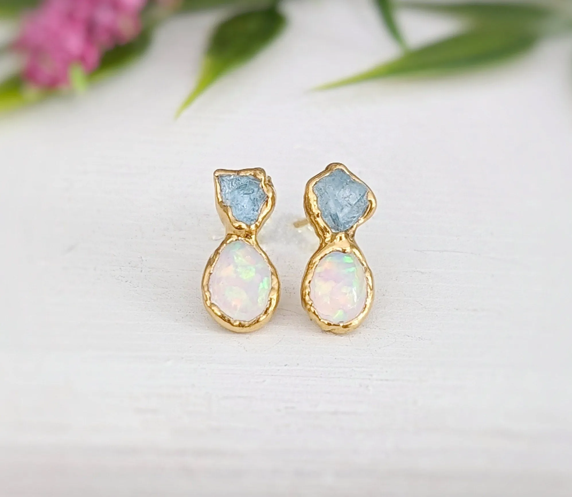 Aquamarine and Opal bridal jewelry set