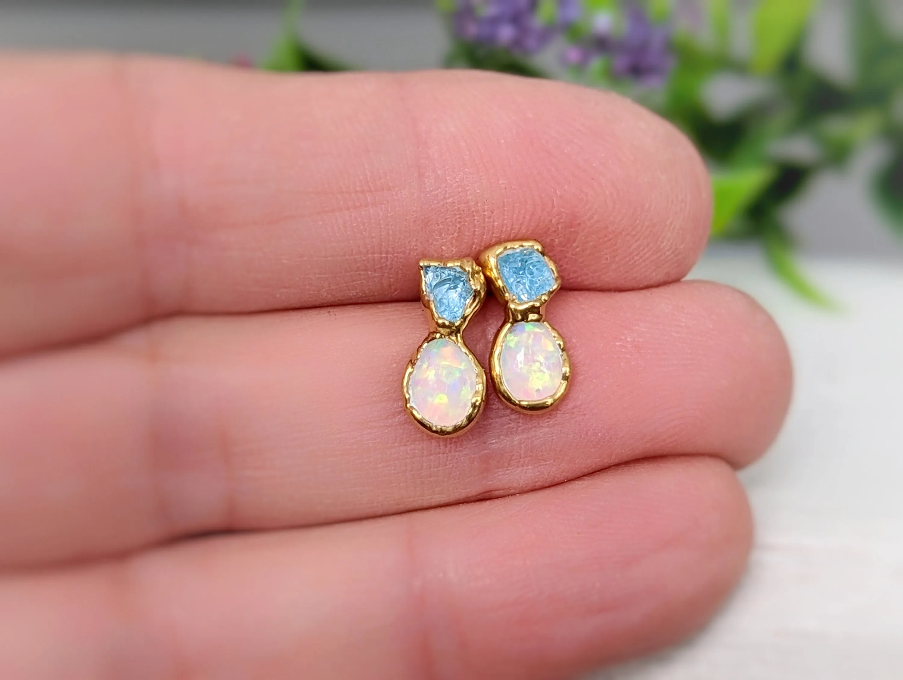 Aquamarine and Opal bridal jewelry set