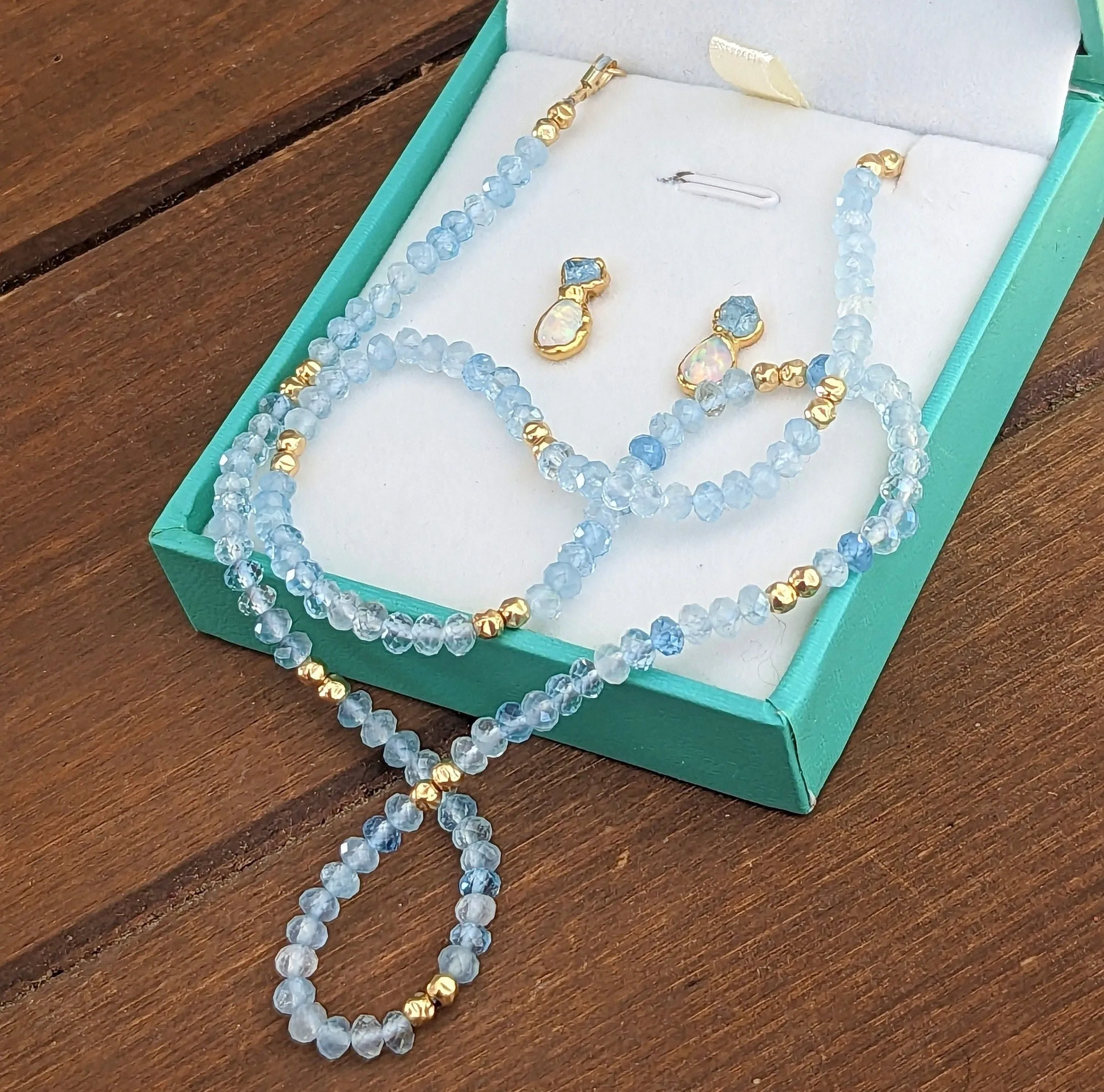 Aquamarine and Opal bridal jewelry set