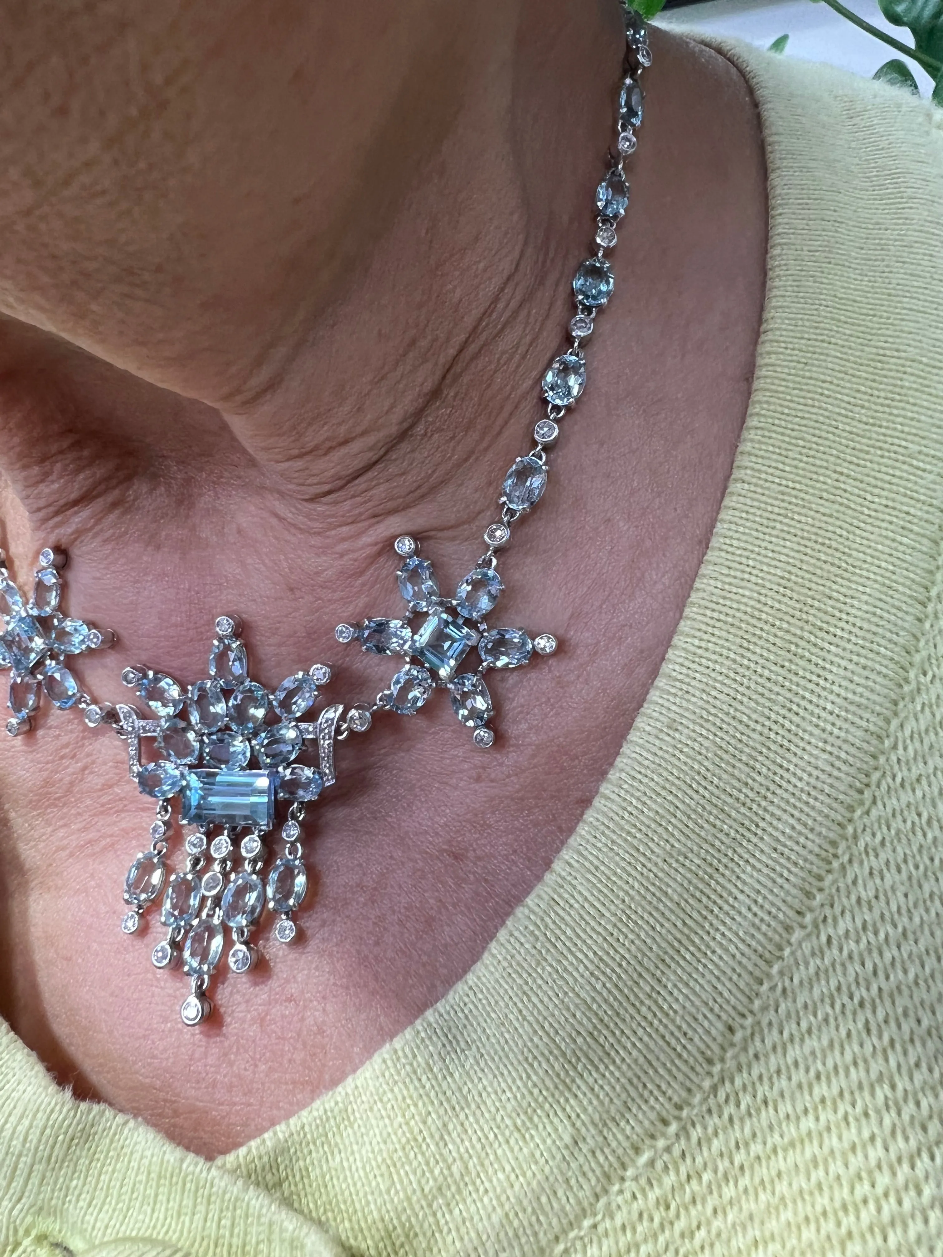 Aquamarine Diamond Platinum Fringe Necklace Circa 1950s