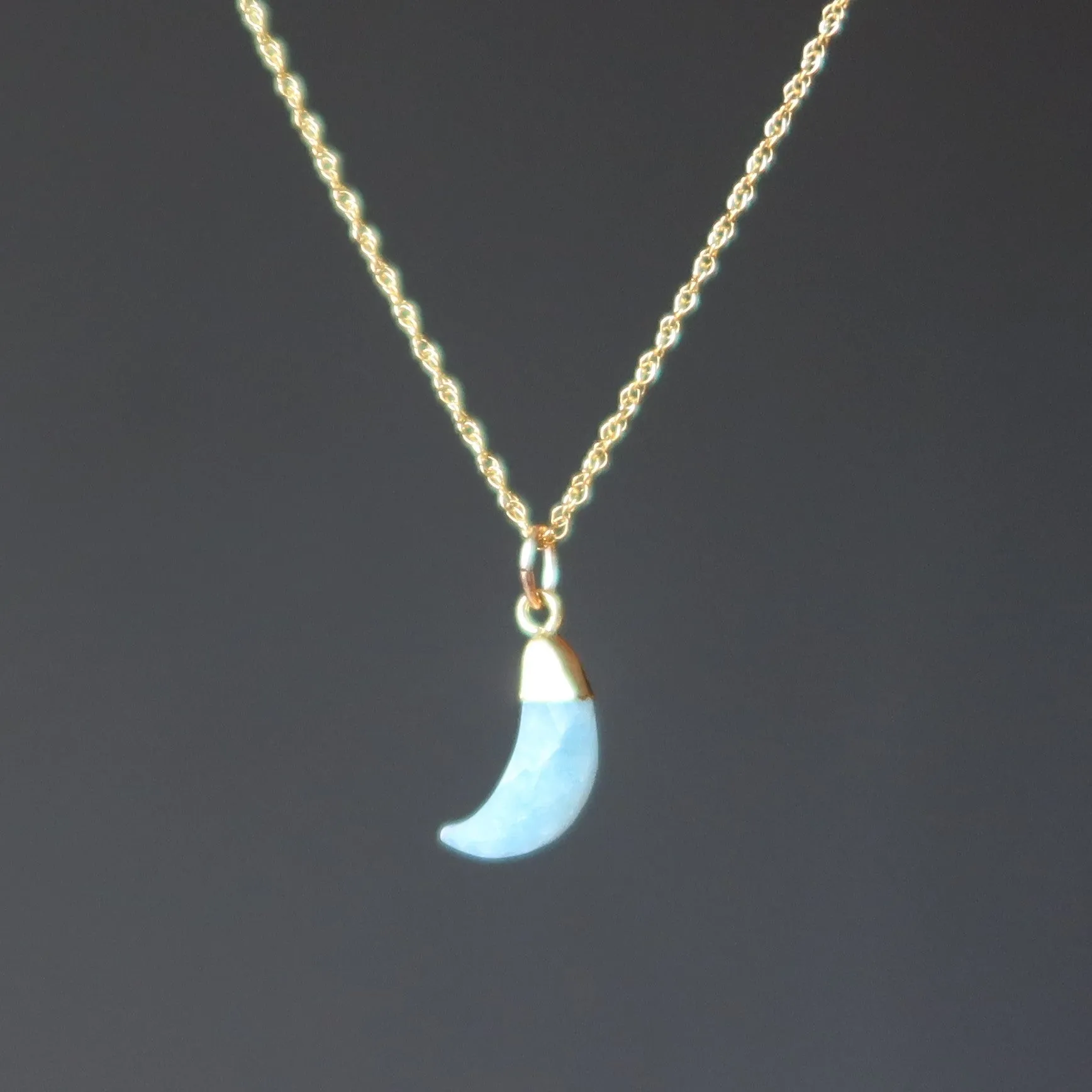 Aquamarine Necklace Crescent Blue Moon 24K Gold