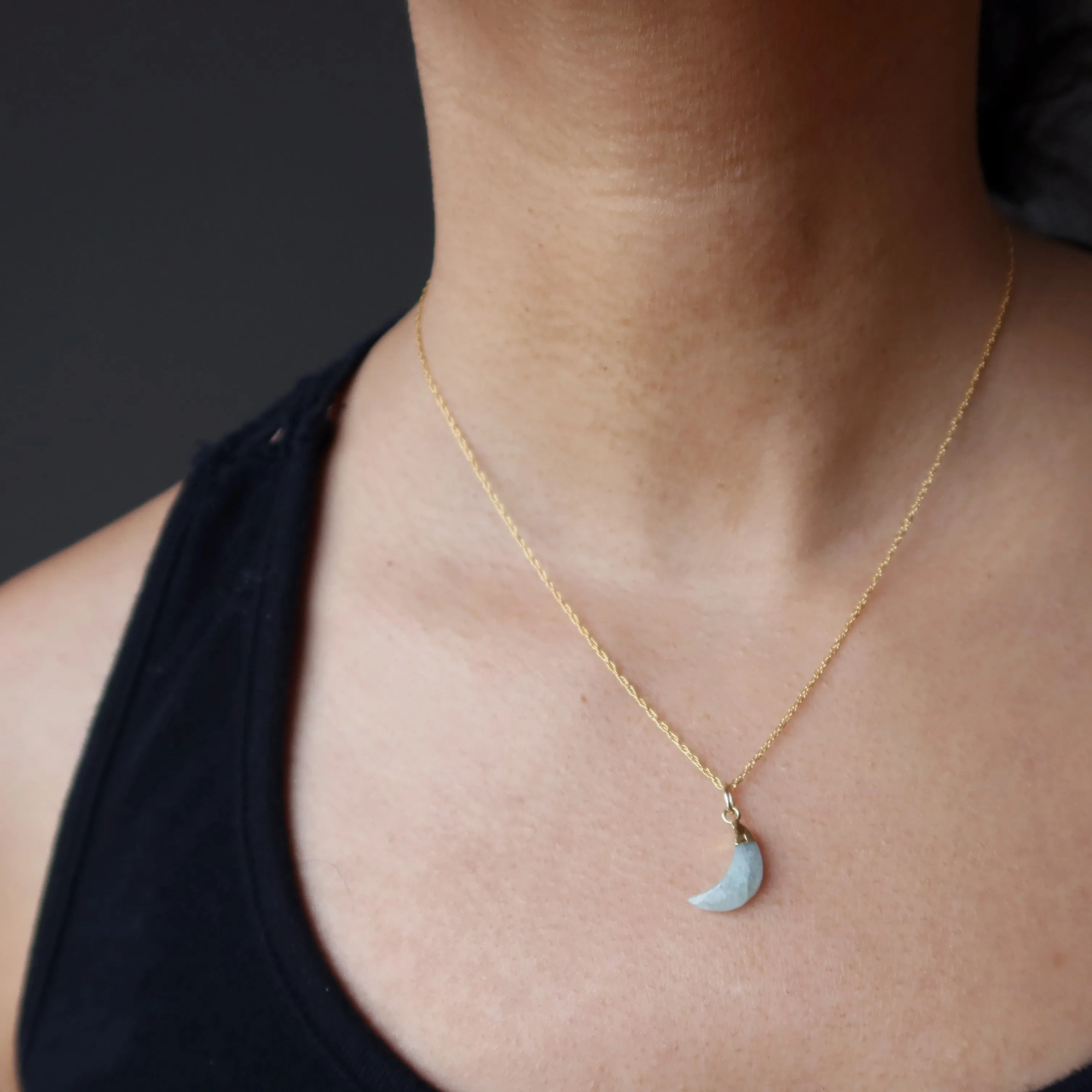 Aquamarine Necklace Crescent Blue Moon 24K Gold