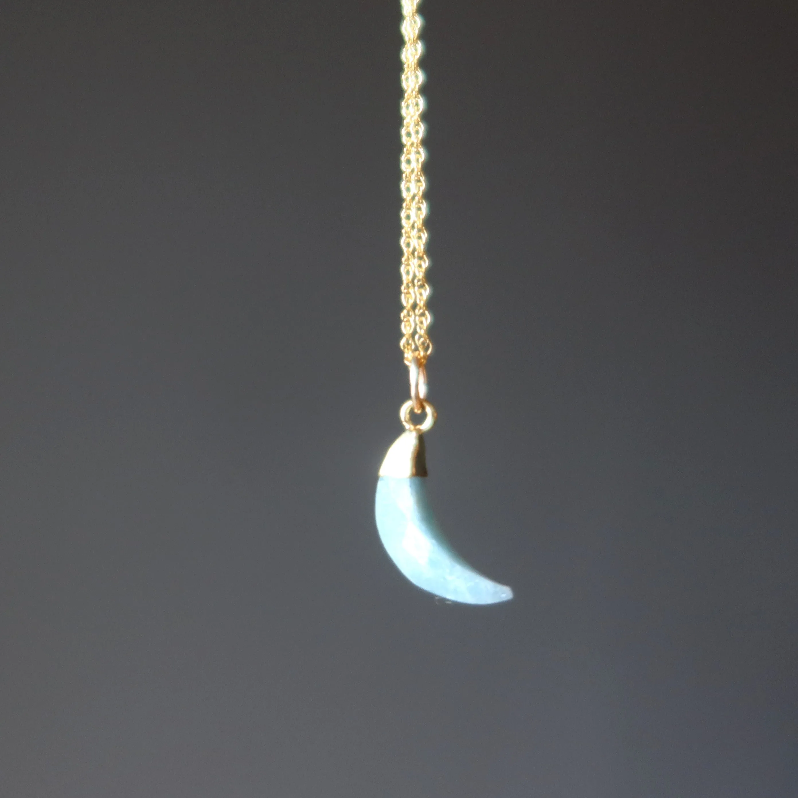 Aquamarine Necklace Crescent Blue Moon 24K Gold