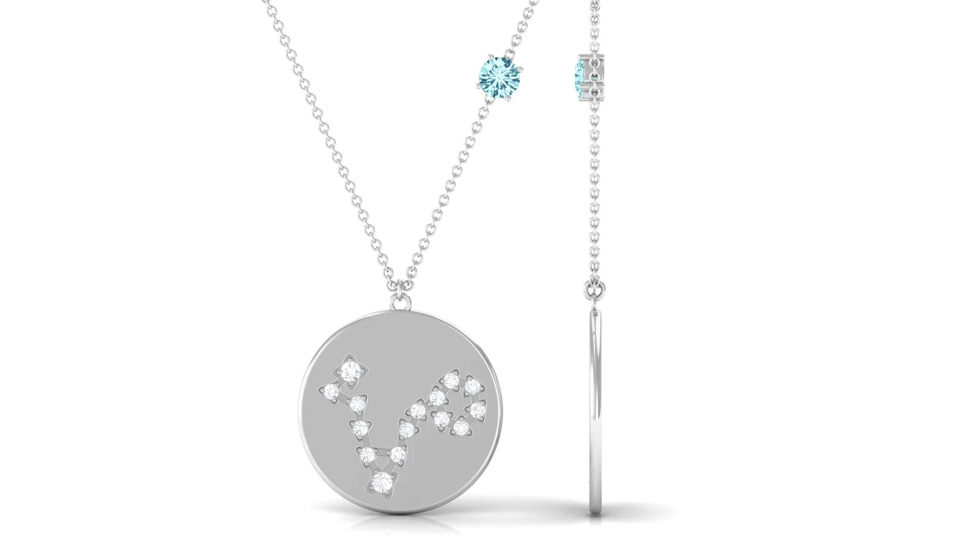 Aquamarine Pisces Constellation Disc Pendant with Diamond