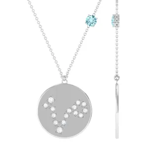 Aquamarine Pisces Constellation Disc Pendant with Diamond