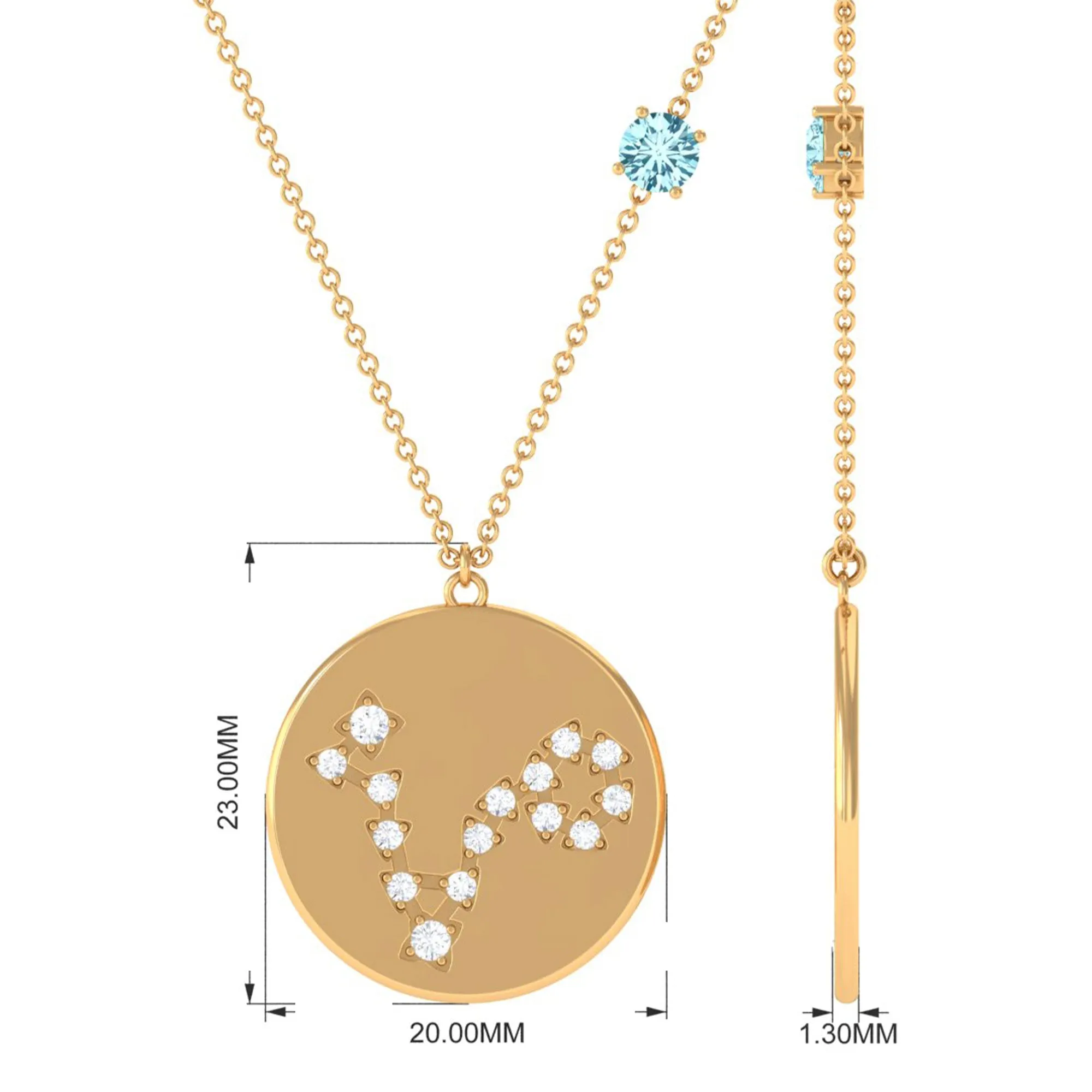 Aquamarine Pisces Constellation Disc Pendant with Diamond