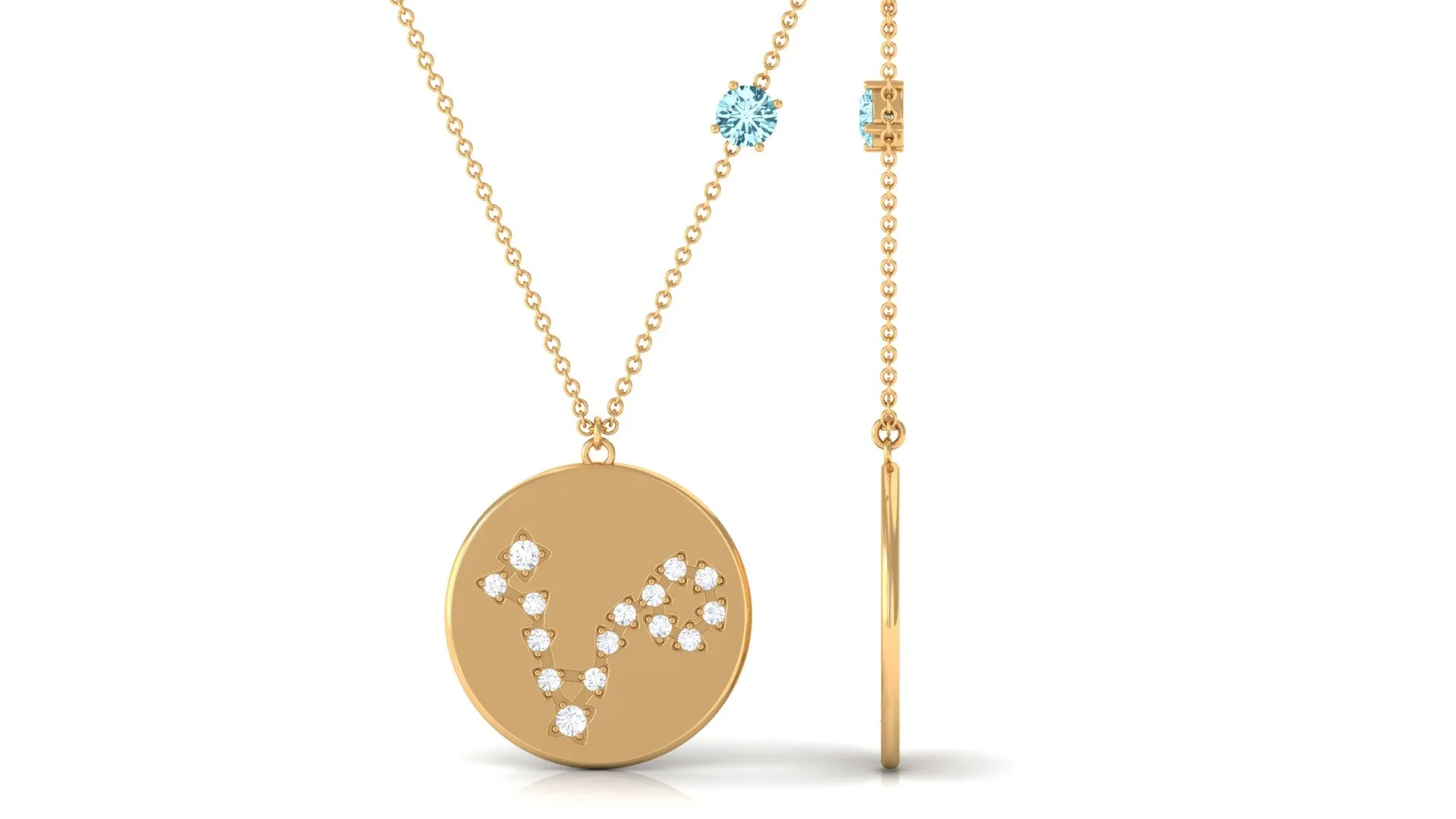 Aquamarine Pisces Constellation Disc Pendant with Diamond