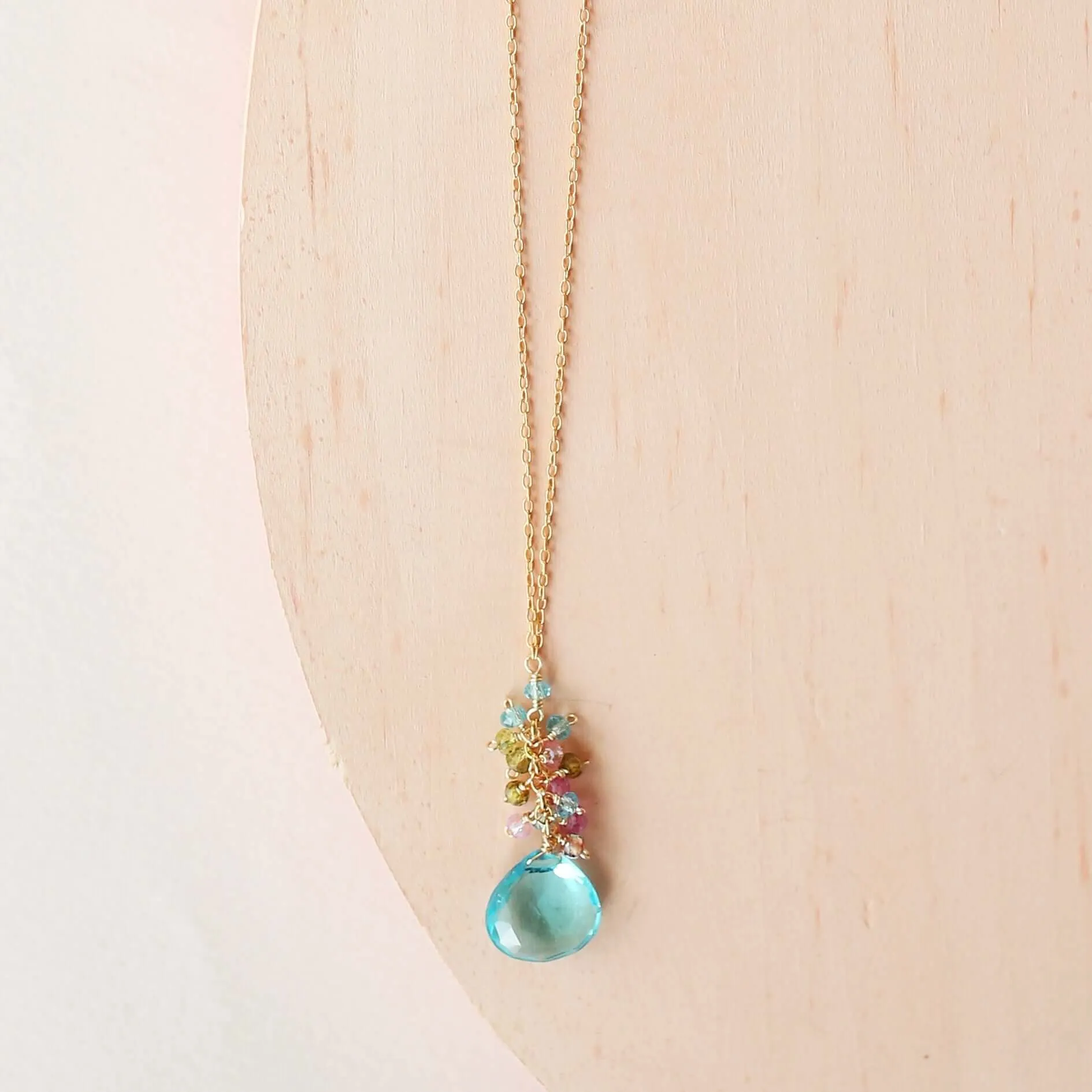 Aquamarine Quartz Silver Raindrop Cluster Necklace