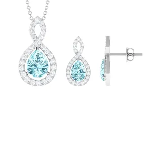 Aquamarine Teardrop Jewelry Set with Moissanite Infinity