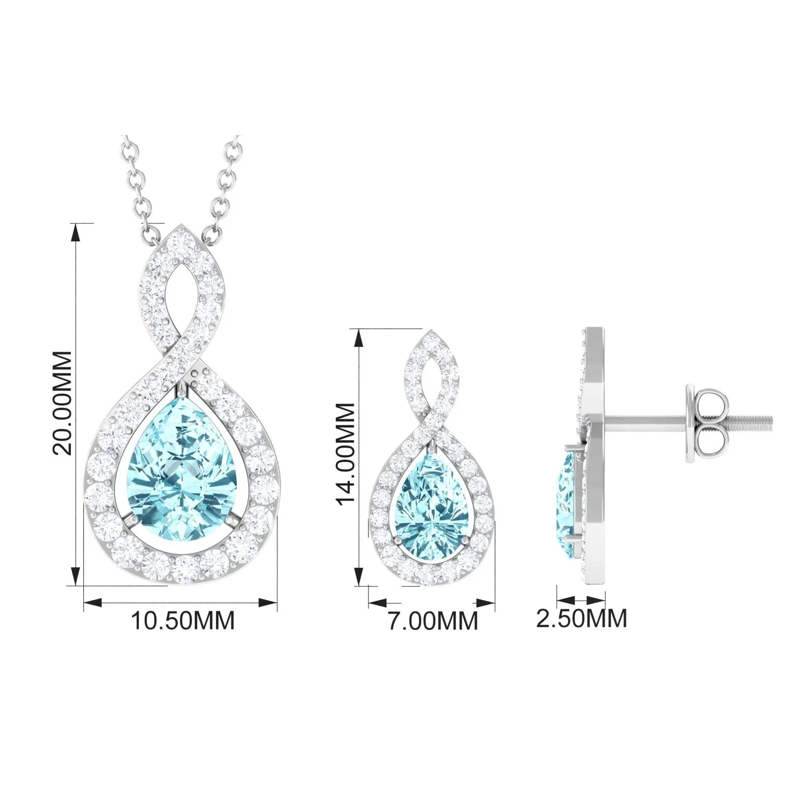 Aquamarine Teardrop Jewelry Set with Moissanite Infinity