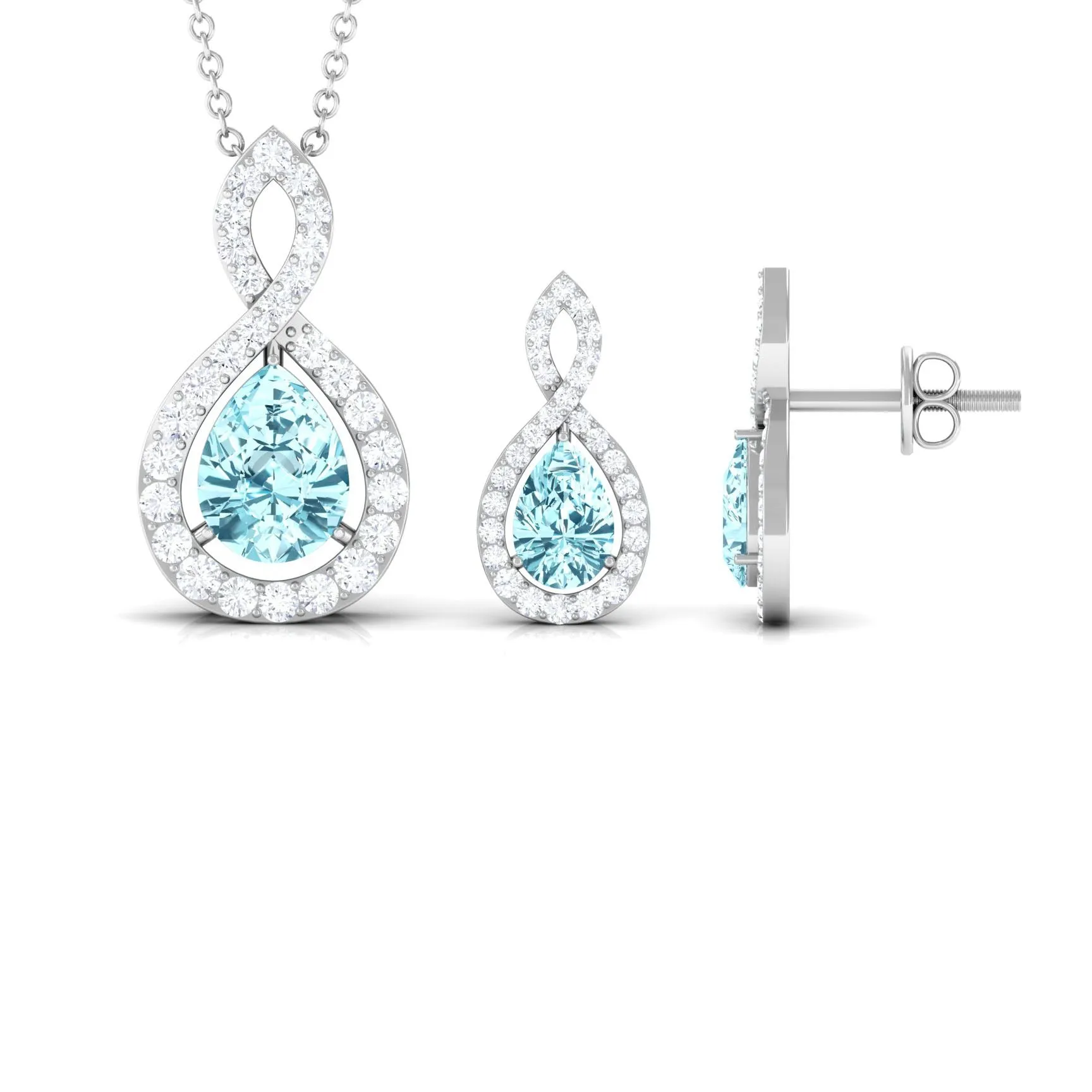 Aquamarine Teardrop Jewelry Set with Moissanite Infinity