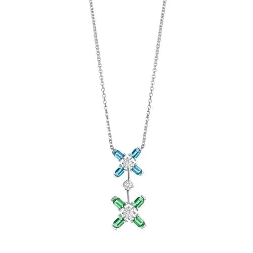 Arch Florale GM Necklace, 18k White Gold, Arch Cut Aquamarines & Green Tourmalines, and Brilliant Diamonds