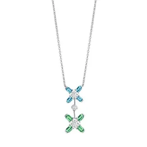 Arch Florale GM Necklace, 18k White Gold, Arch Cut Aquamarines & Green Tourmalines, and Brilliant Diamonds