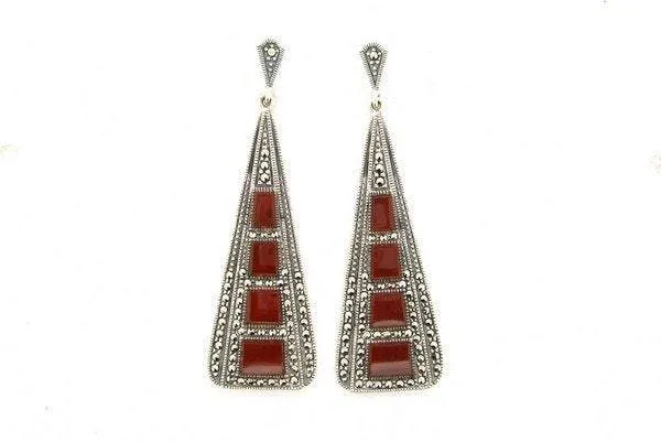 Art Deco Earrings Silver Carnelian