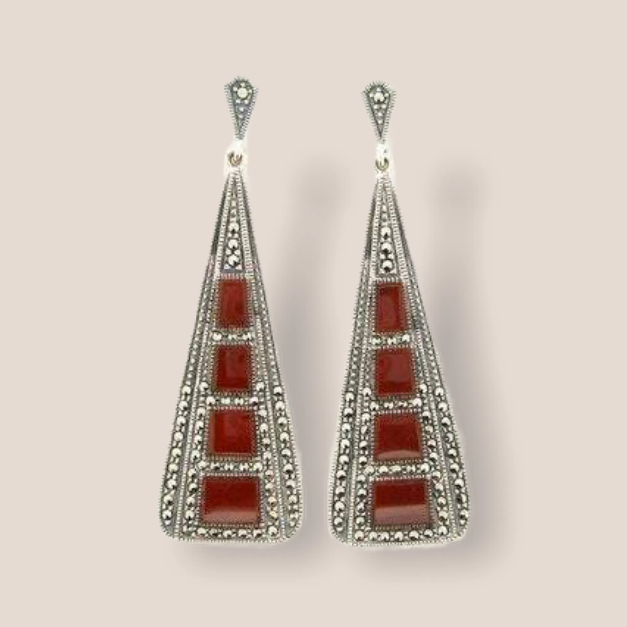 Art Deco Earrings Silver Carnelian