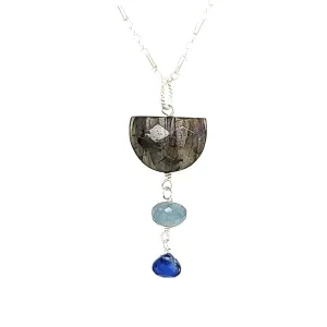 AVF Silver Labradorite, Aquamarine & Kyanite Chain Necklace (SI3698)