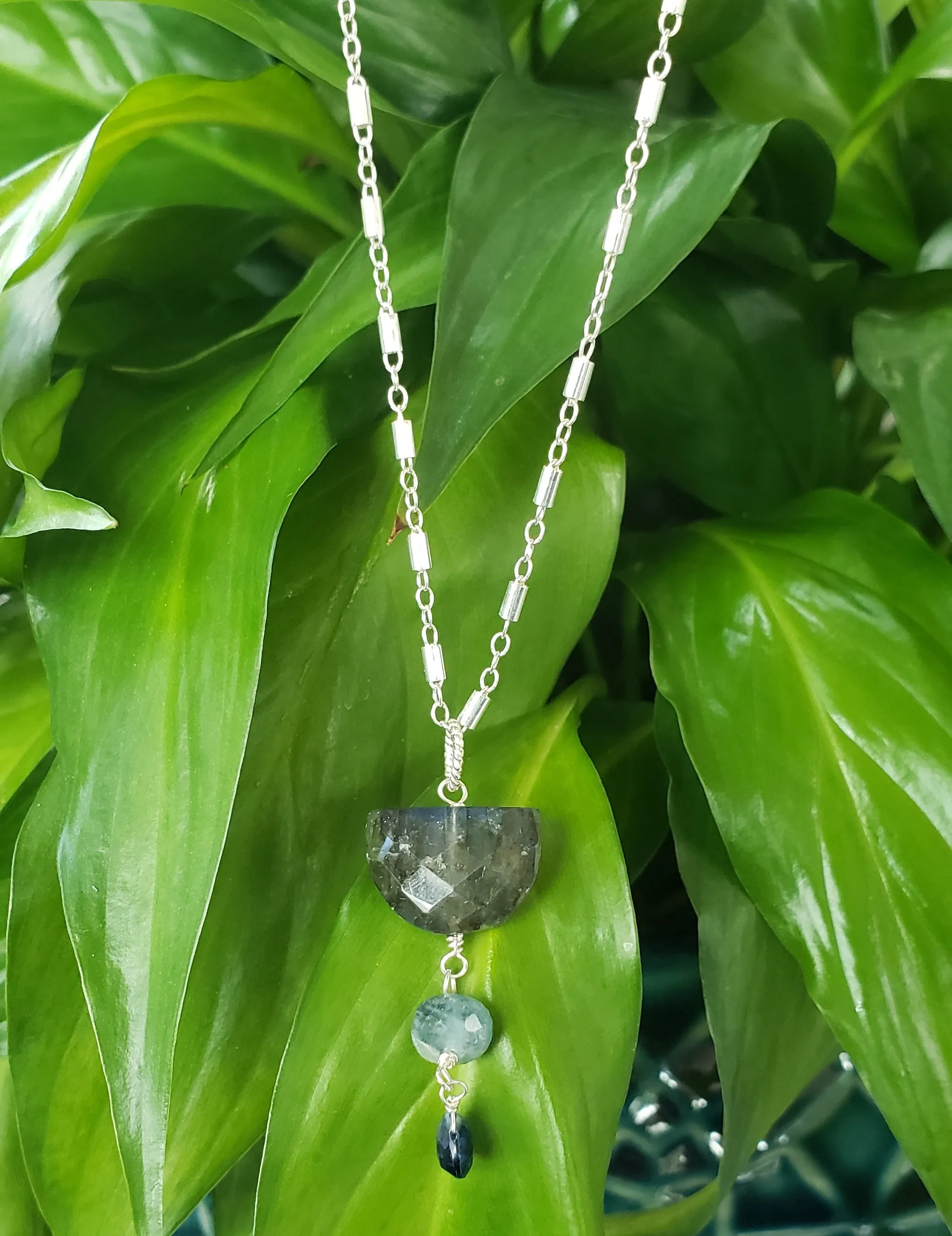 AVF Silver Labradorite, Aquamarine & Kyanite Chain Necklace (SI3698)