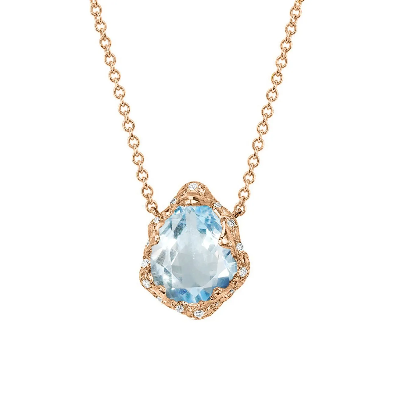 Baby Queen Water Drop Aquamarine Necklace with Sprinkled Diamonds