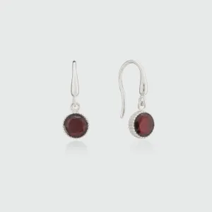 Barcelona Silver January Garnet Birthstone Hook Earrings