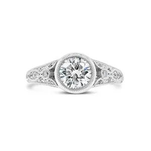 Bezel-Set Diamond Engagement Ring with Milgrain