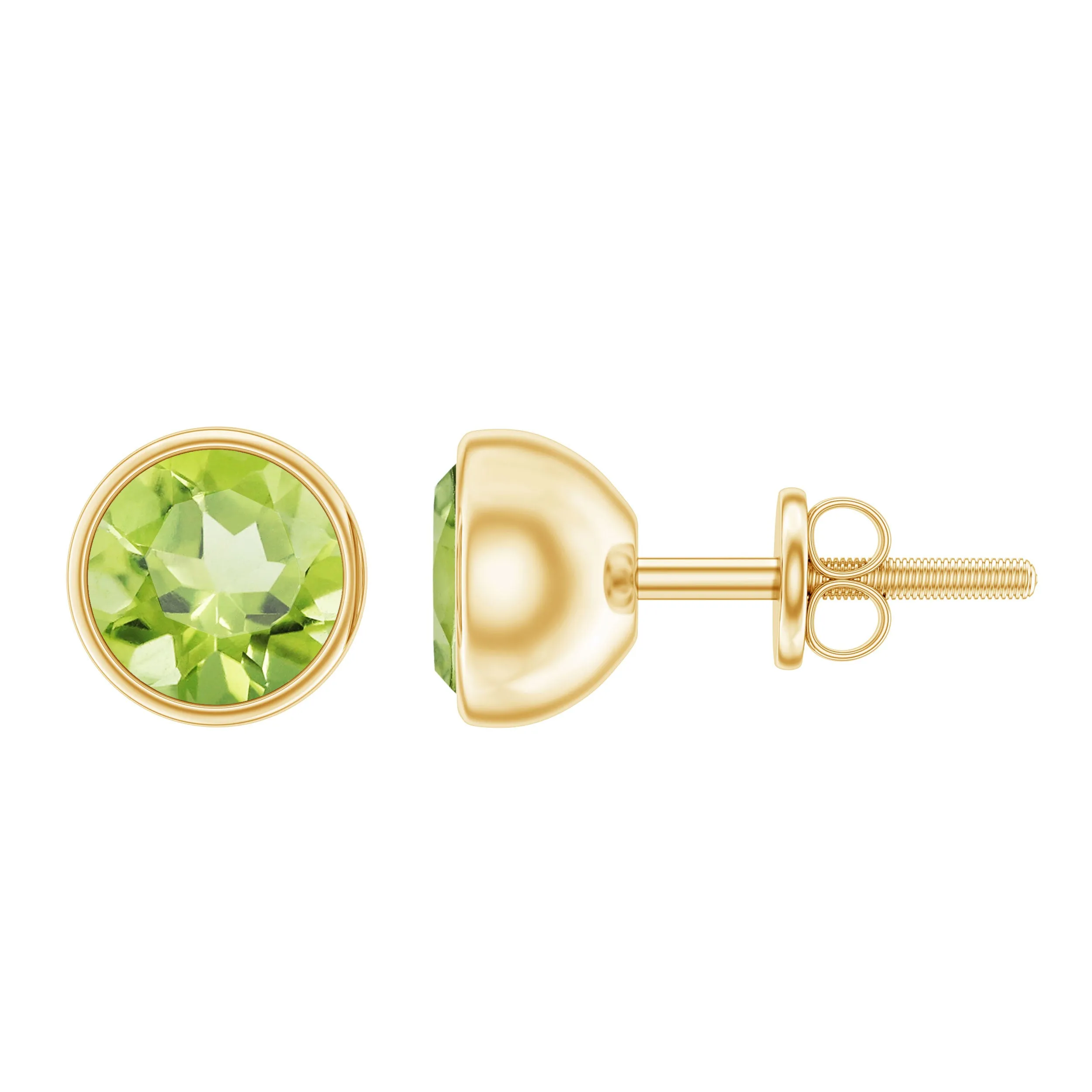 Bezel Set Round Peridot Solitaire Stud Earrings