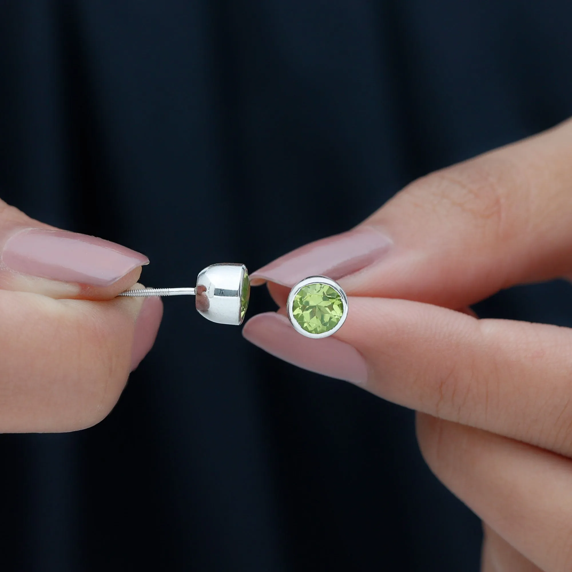 Bezel Set Round Peridot Solitaire Stud Earrings