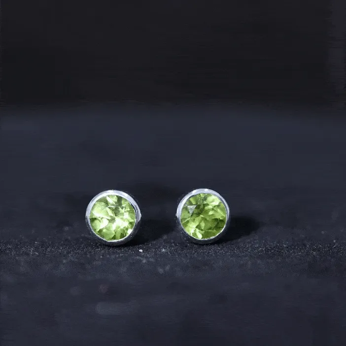 Bezel Set Round Peridot Solitaire Stud Earrings