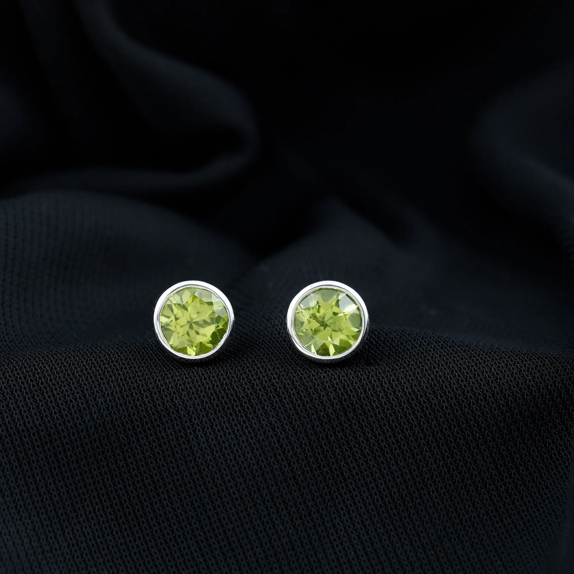 Bezel Set Round Peridot Solitaire Stud Earrings