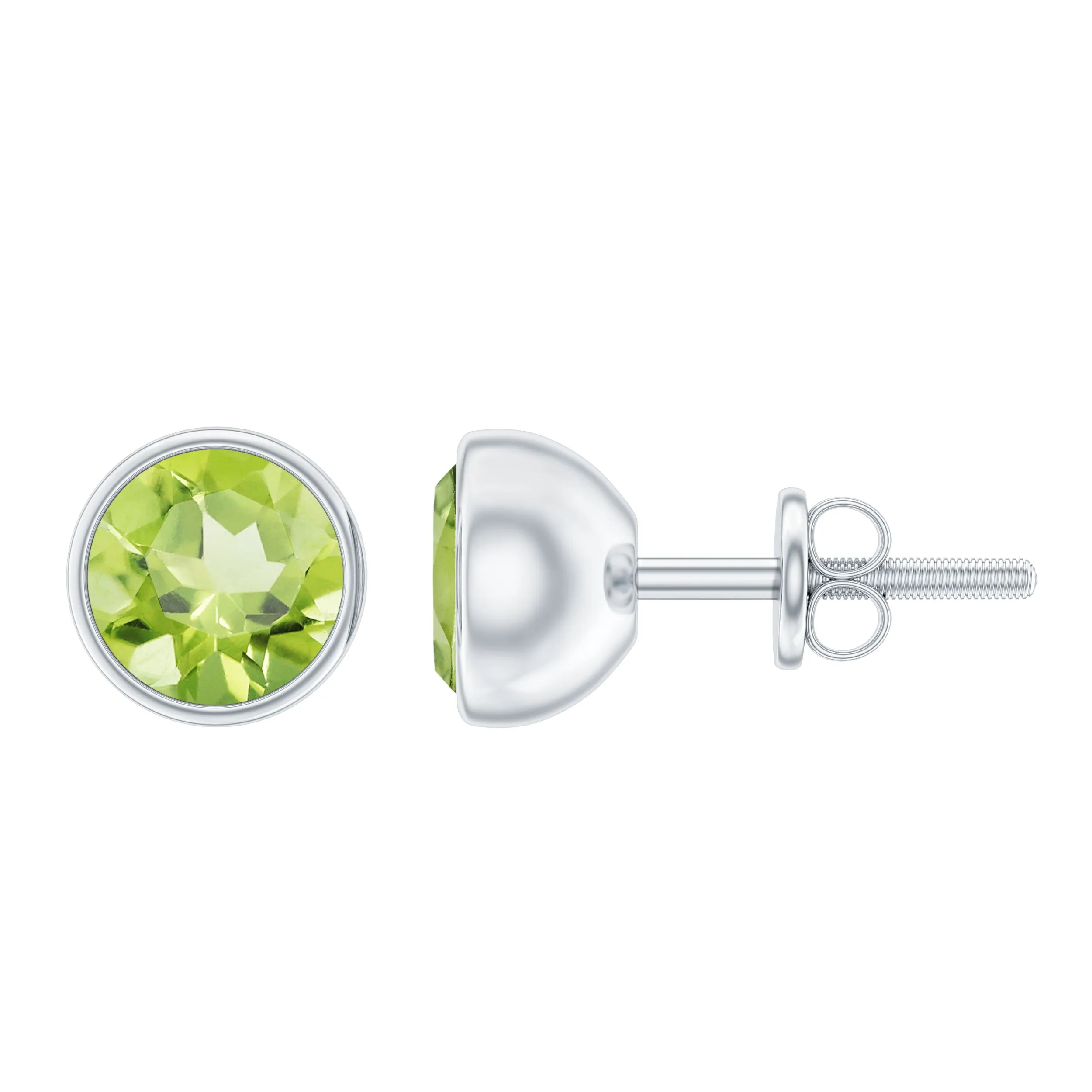 Bezel Set Round Peridot Solitaire Stud Earrings