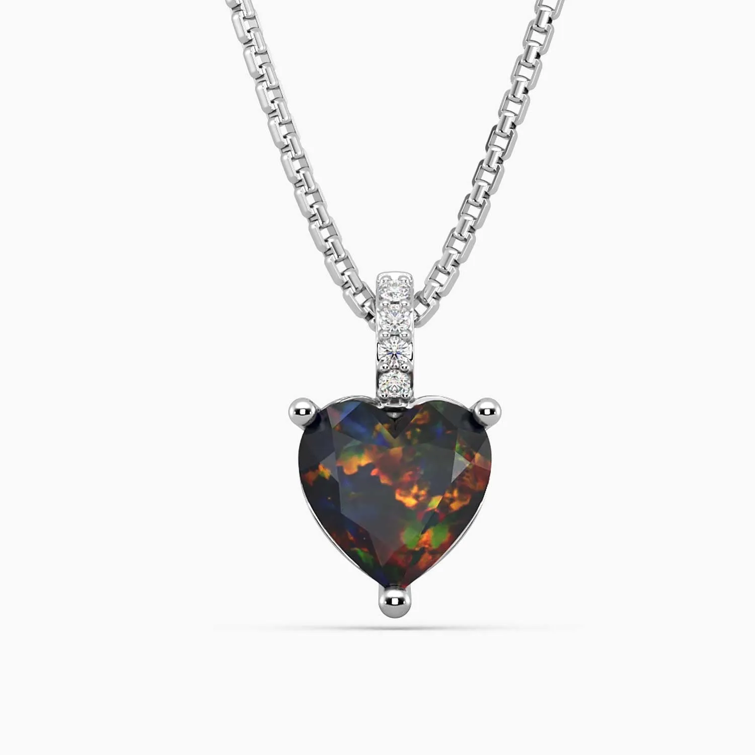 Black Opal Necklace in Silver - Heart Shape - Irosk Australia ®