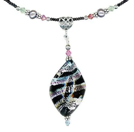 Black Venetian Twist Murano Lampwork Necklace