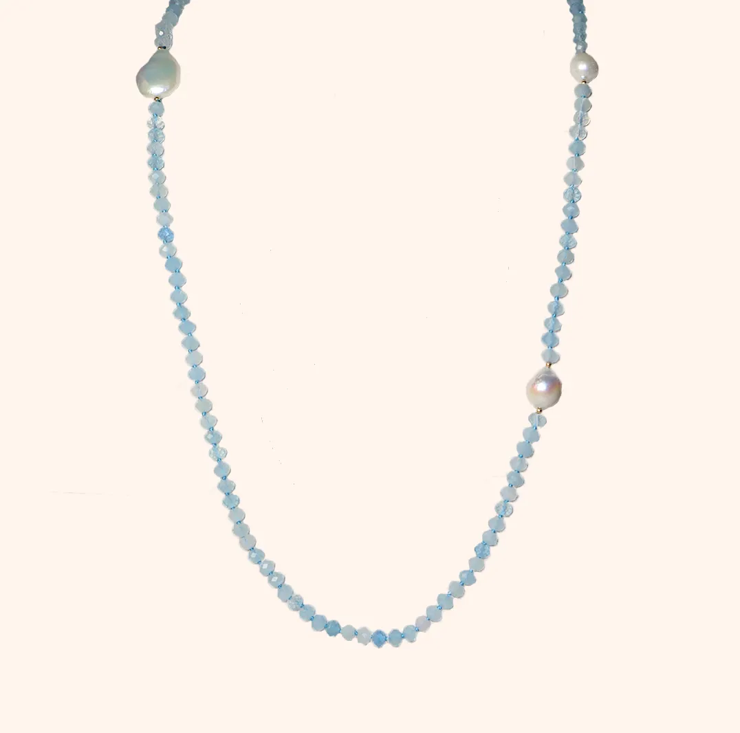 Blue Aquamarine Pearl Necklace