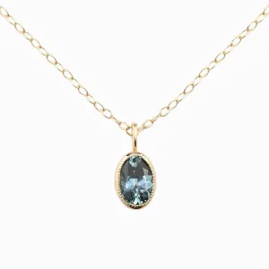 Blue Green Montana Sapphire Bezel Set Charm Necklace (One of a kind)