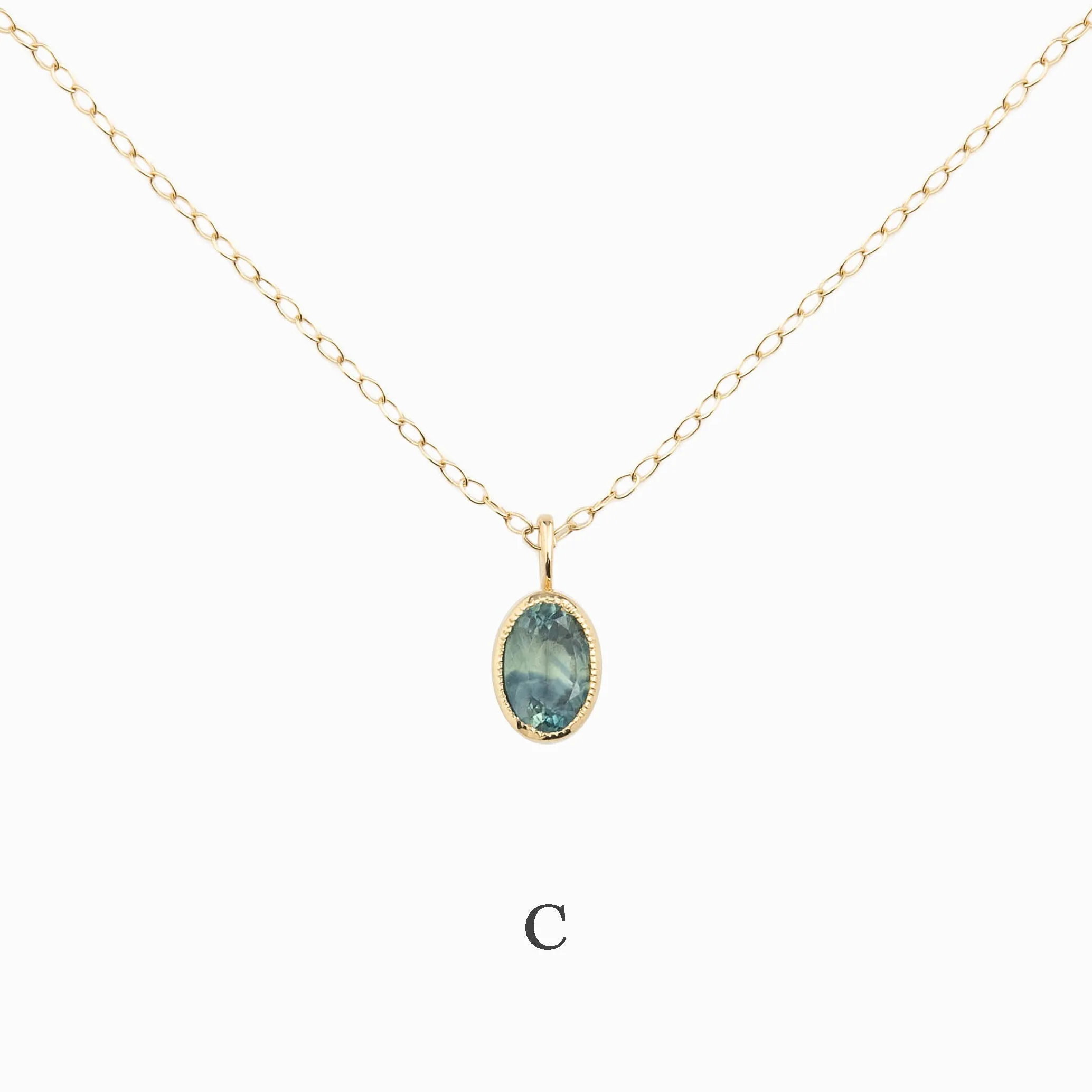 Blue Green Montana Sapphire Bezel Set Charm Necklace (One of a kind)