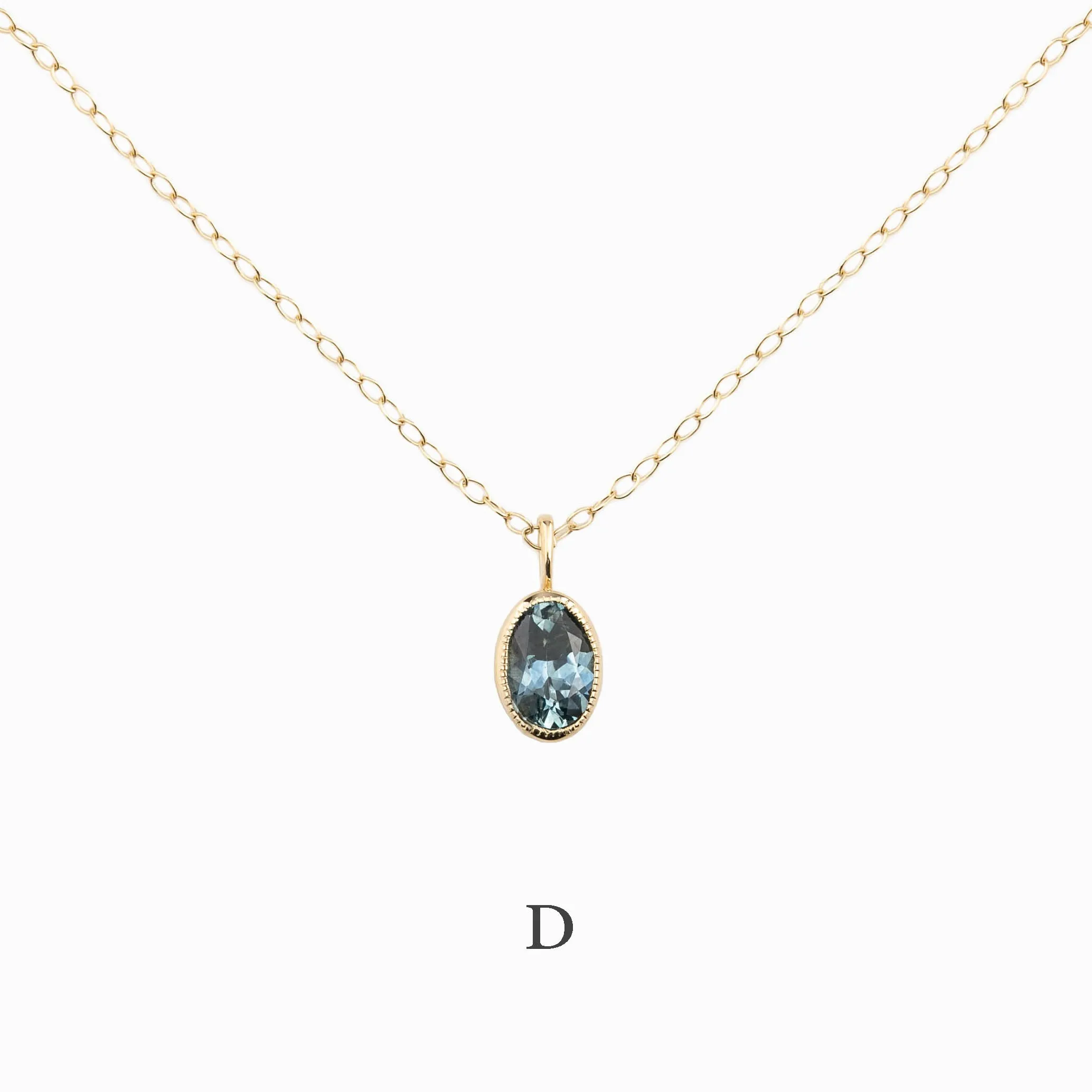 Blue Green Montana Sapphire Bezel Set Charm Necklace (One of a kind)