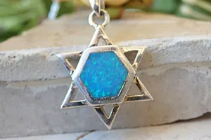 Blue Opal Star of David Necklace