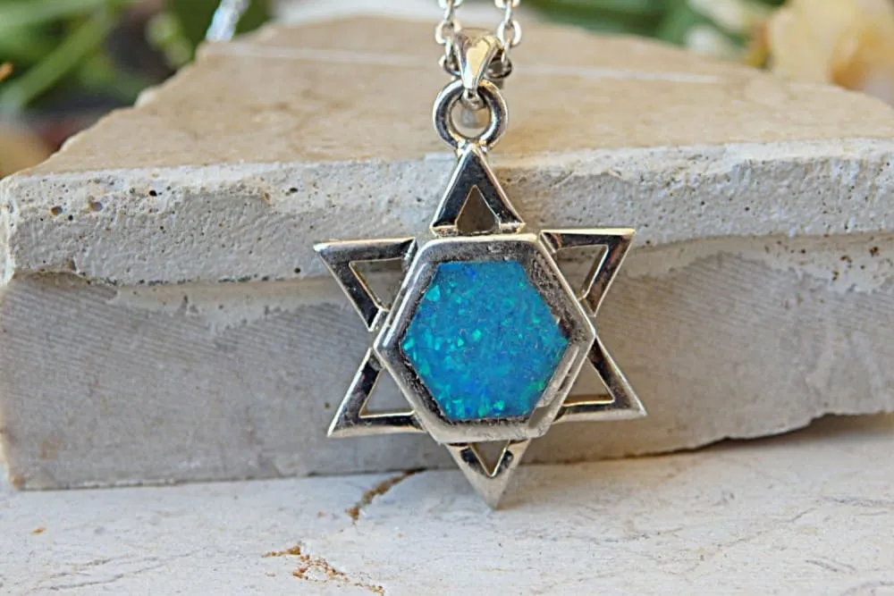 Blue Opal Star of David Necklace