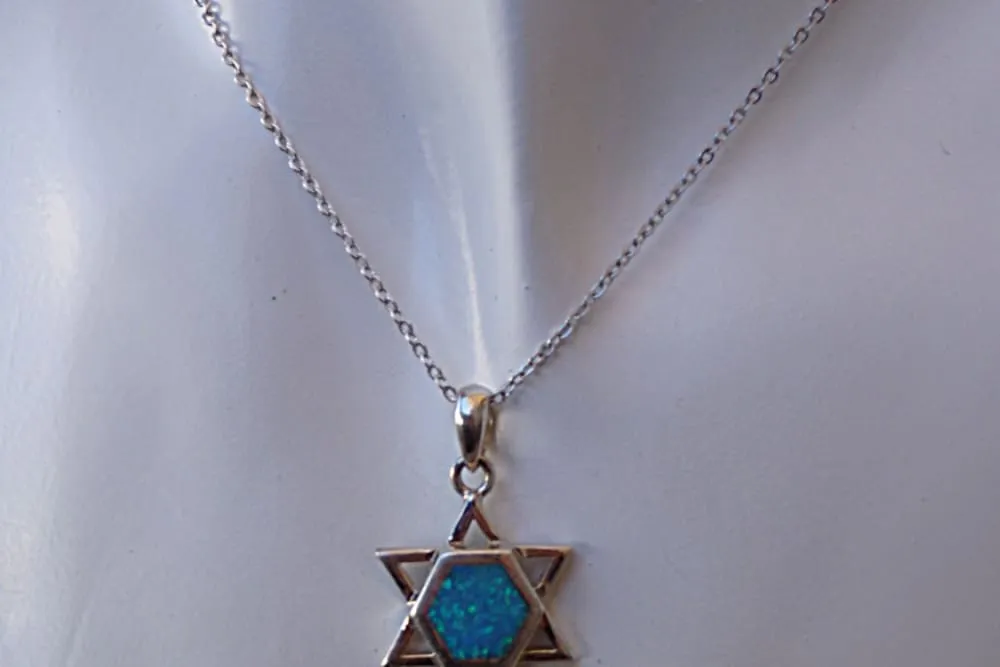 Blue Opal Star of David Necklace