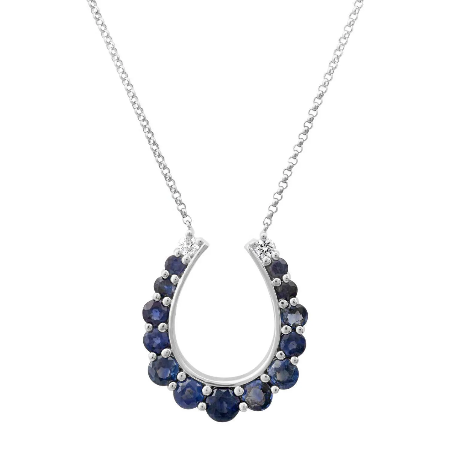 Blue Sapphire & Diamond Lucky Horseshoe Necklace