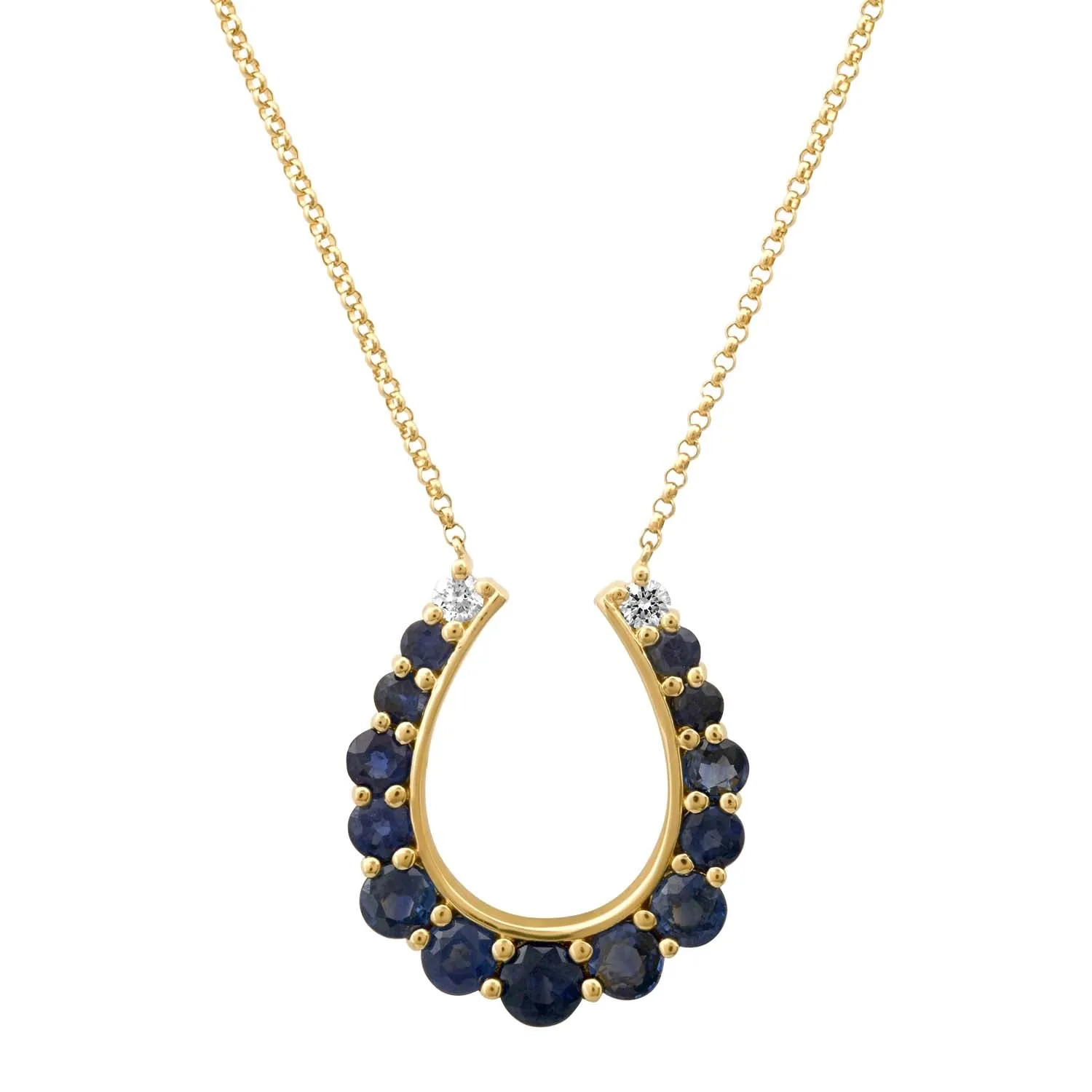 Blue Sapphire & Diamond Lucky Horseshoe Necklace