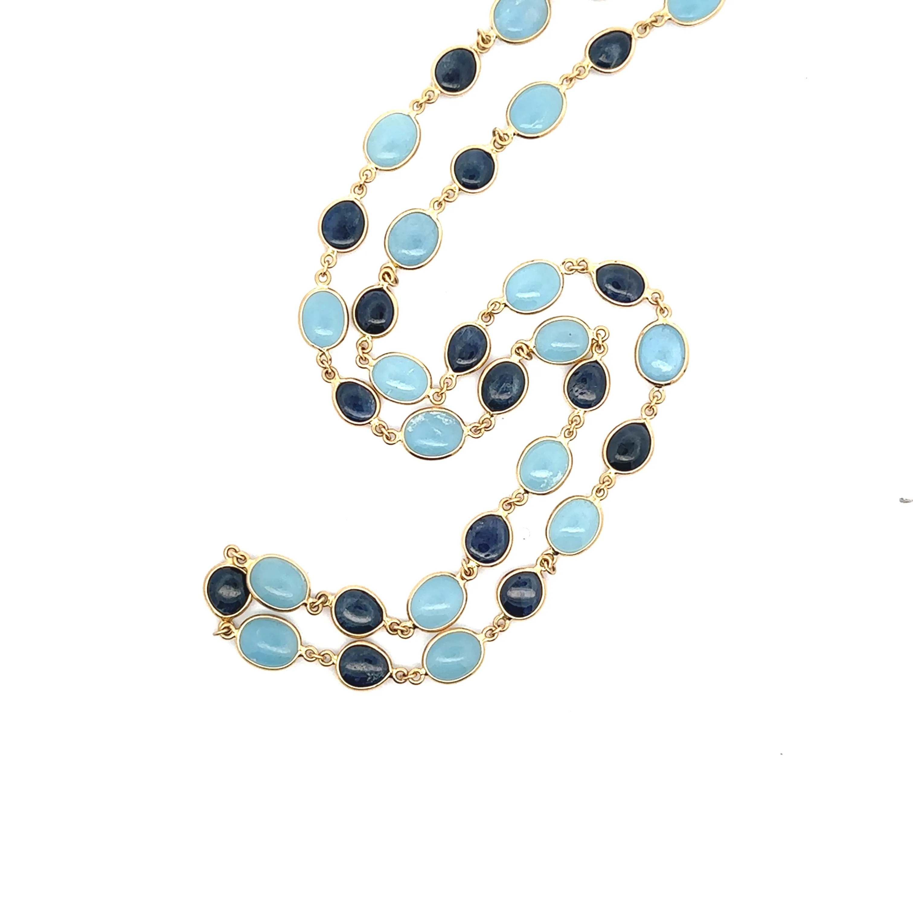 Blue Sapphire and Aquamarine Channel Set Station Necklace