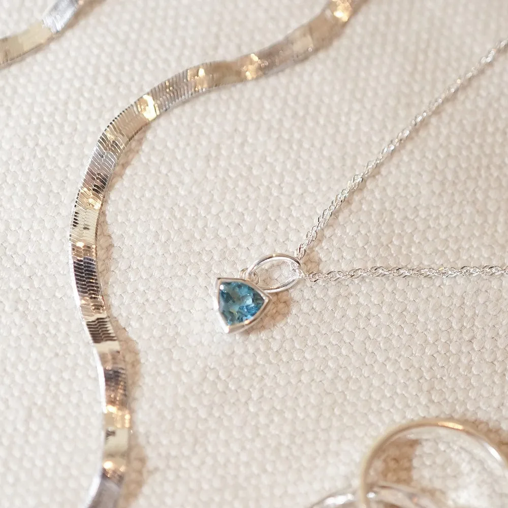 Blue Topaz December Birthstone Charm Necklace Sterling Silver