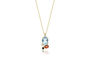 Blue Topaz Multi Gemstone Cluster Necklace