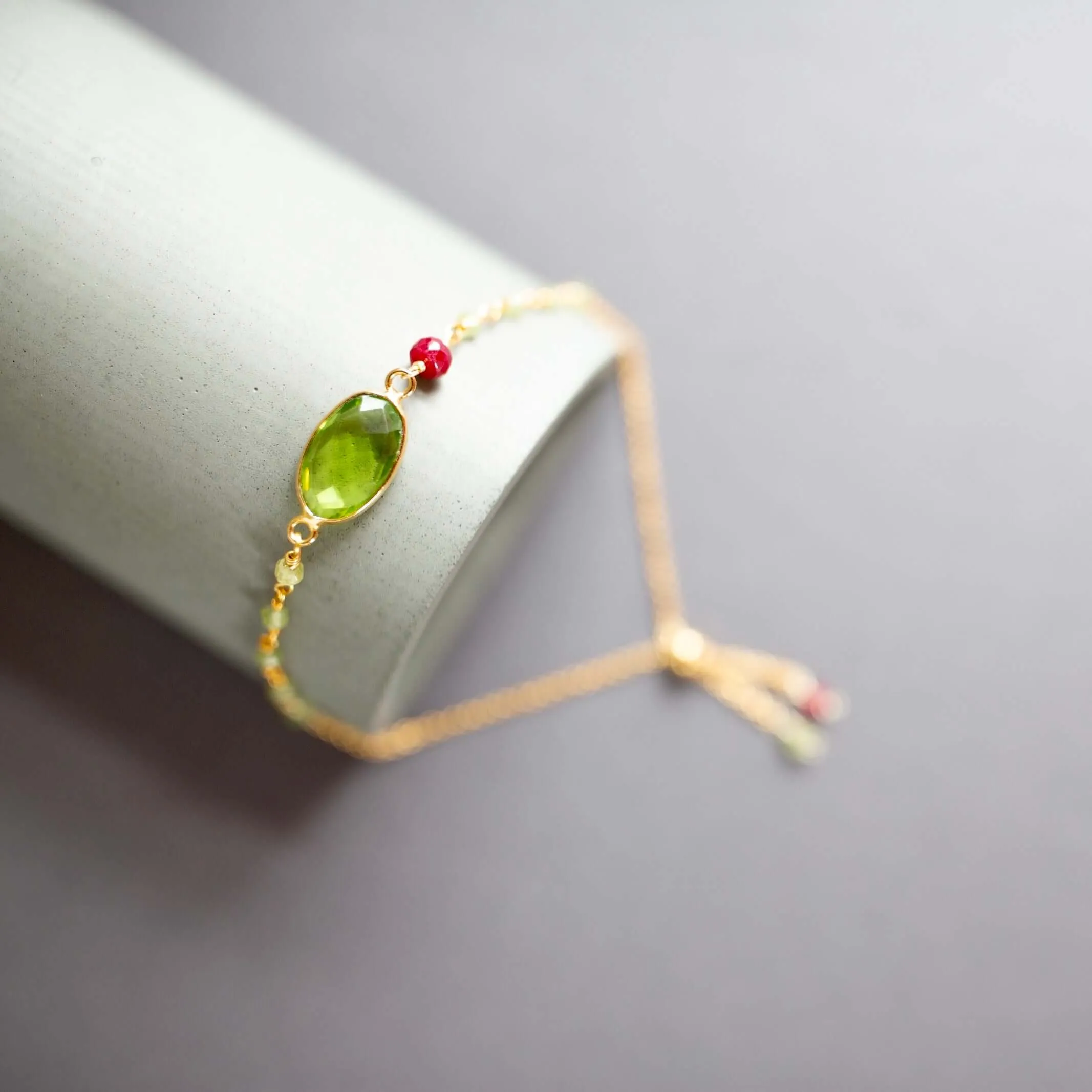 Bracelet Stacking Set: Peridot Quartz & Red Jade