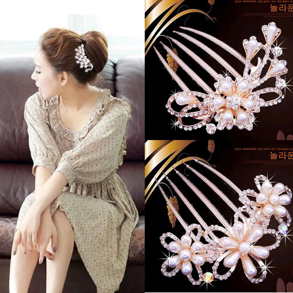 Bride Hairpin Peacock Pearl Flowers Crystal Rhinestone Flower hairpin